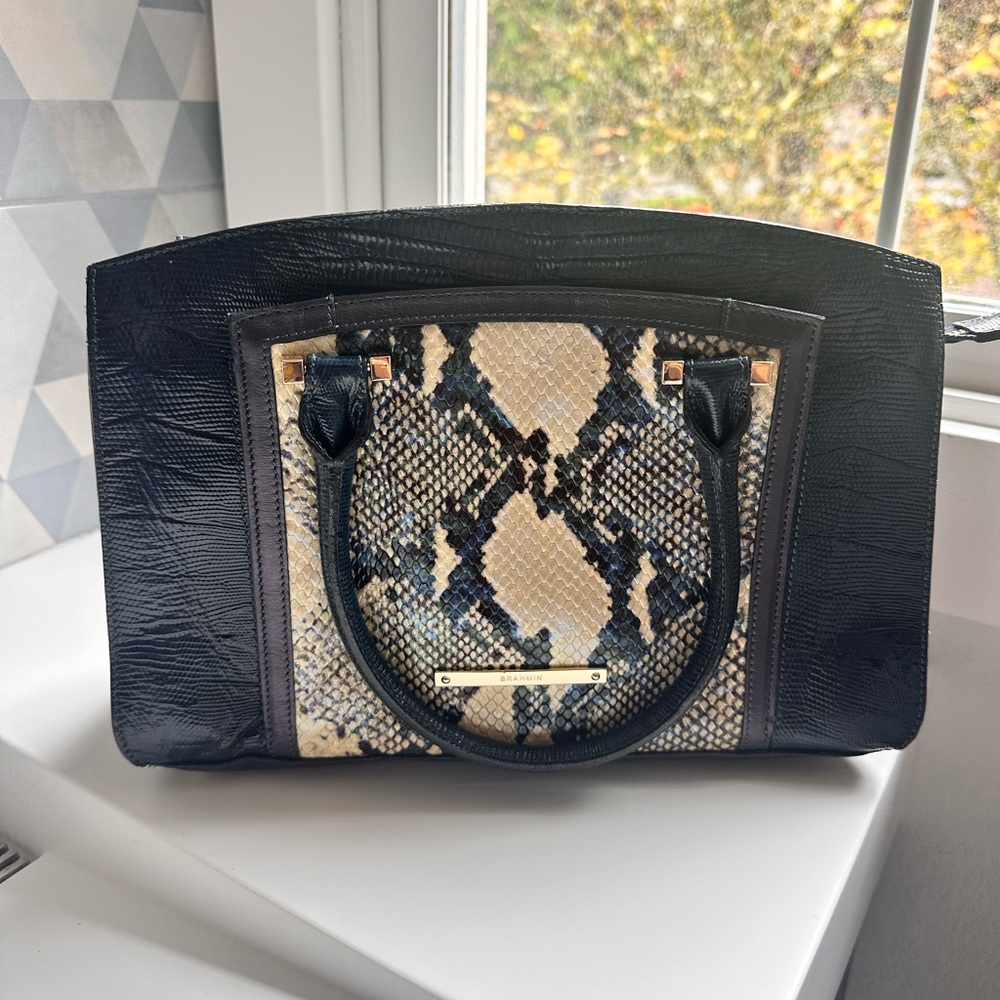 Brahmin Greta Snake embossed leather satchel